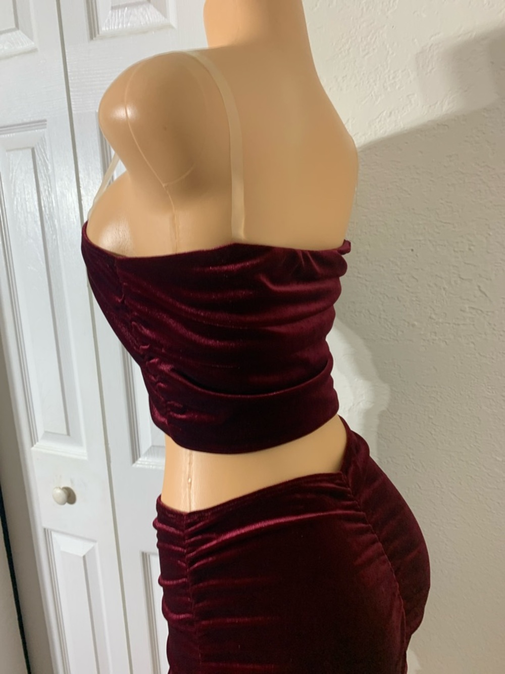 Velvet Ruched Burgundy Two-Piece Set - Picture 6 of 8